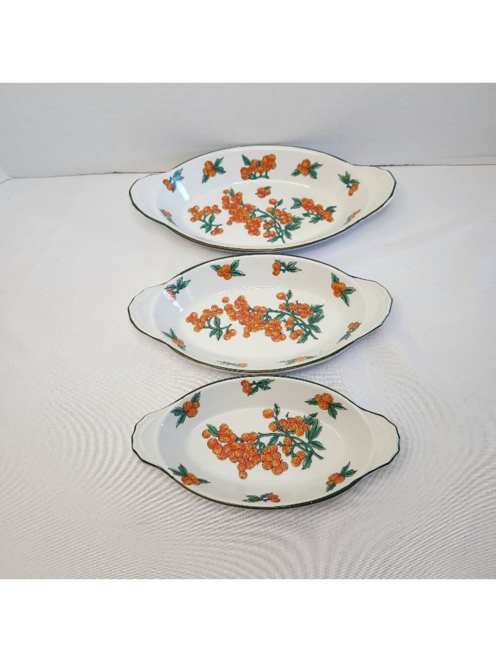 Berry Patch Fine China Oval Serving Dishes Set Of 3 Orange Berry Floral Design M